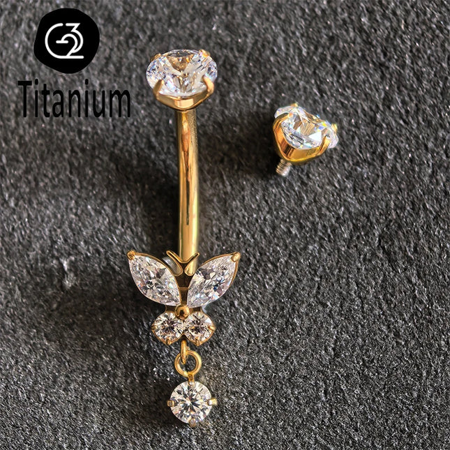 ASTM F136 G23 Titanium Belly Navel Piercing Butterfly Belly Button Rings  For Women Rhinestone Navel Rings Belly Body Jewelry
