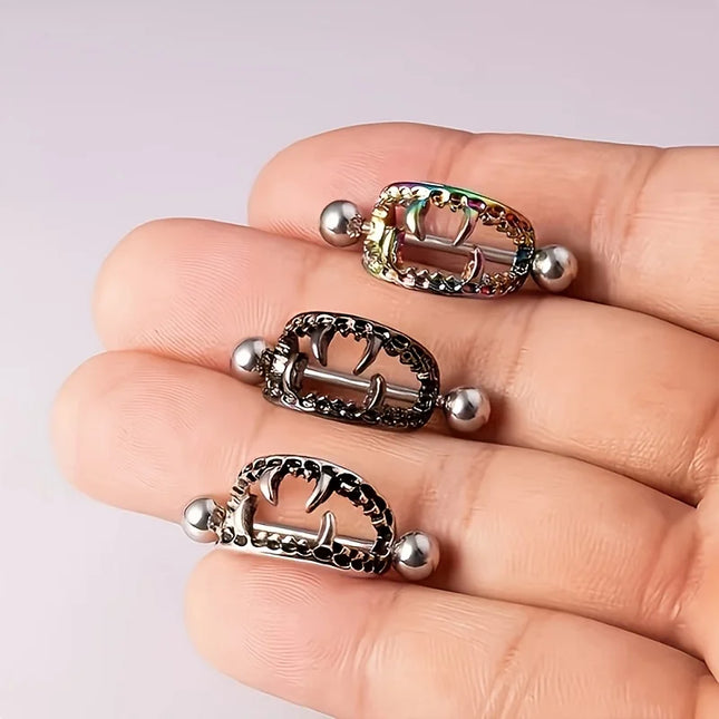 1 pair of ghost nipple piercing jewelry for a man and a woman, Halloween vampire skull nipple ring, copper and stainless steel n