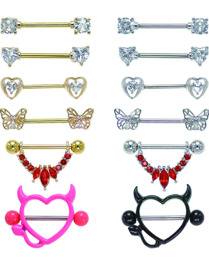 1Pair Surgical Steel Nipple Rings Nipple Piercing Bar Jewelry for Women Men with Sparkle CZ 14G Barbell Body Jewelry Accessories