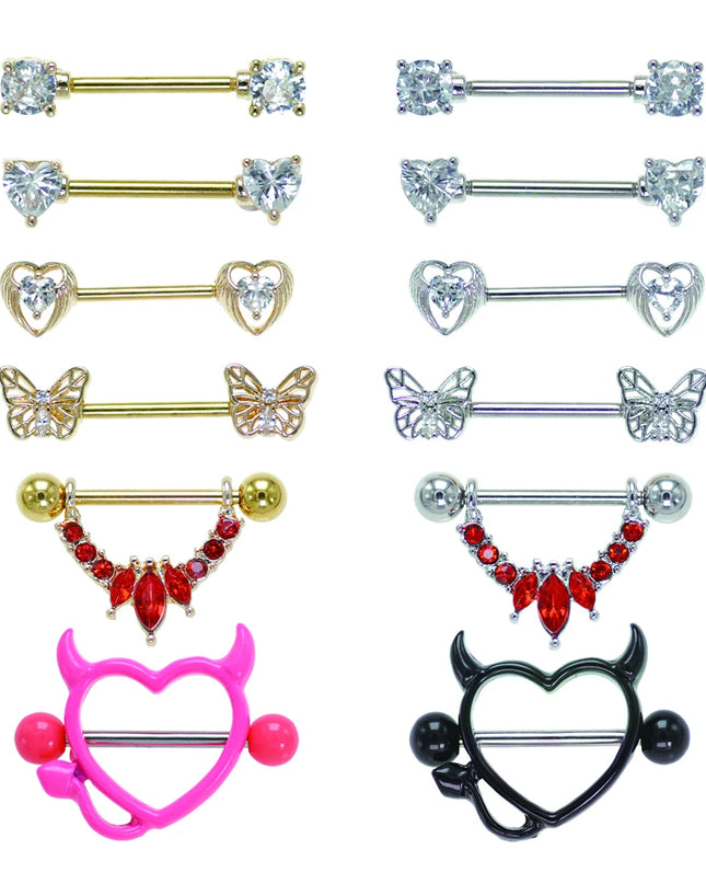 1Pair Surgical Steel Nipple Rings Nipple Piercing Bar Jewelry for Women Men with Sparkle CZ 14G Barbell Body Jewelry Accessories
