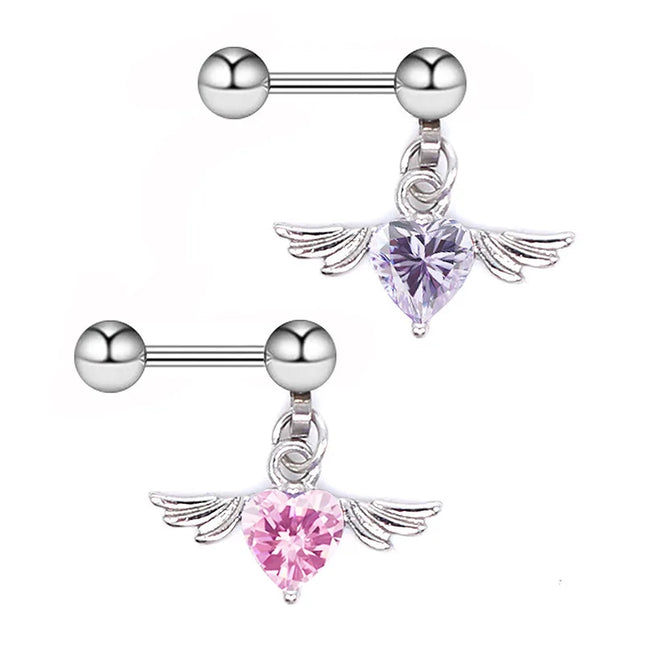 1Pc Angel Wings Helix Piercing Ear Lobe Daith Rook Tragus Cartilage Piercing Heart Cz Earring Conch Tragus Stud  Stainless Steel