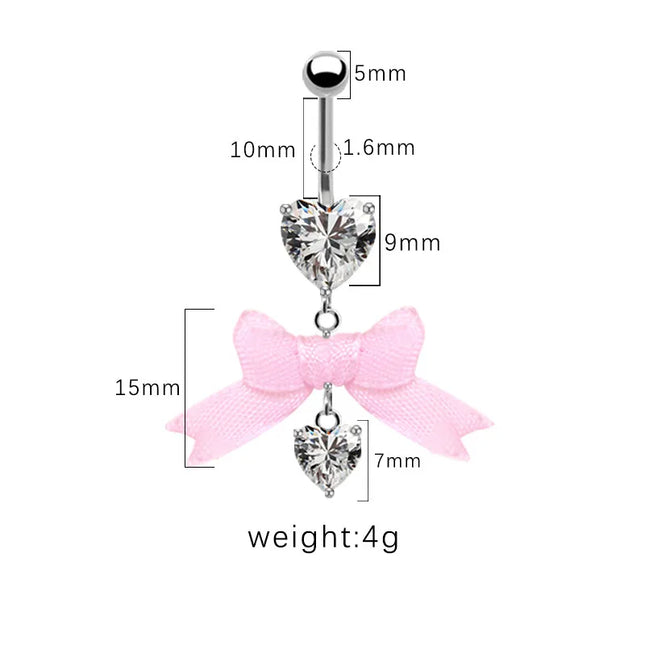 Beautiful Bow Belly Button Ring for Women Heart-shaped Belly Piercing Jewerly Surgical Steel Body Piercing Jewelry