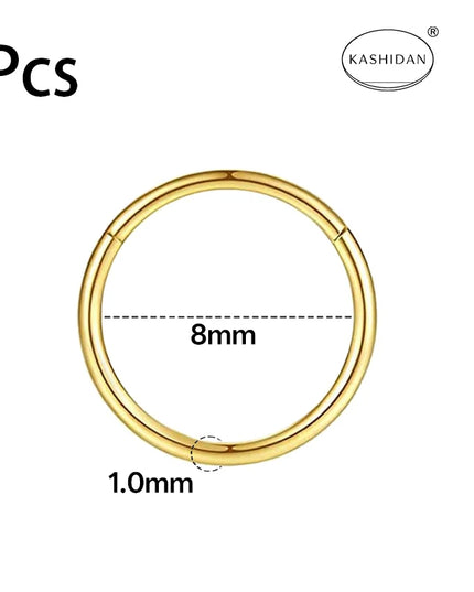 18G gold nose ring for men and women, hinged clicker septum ring for nose/cartilage/body piercing jewelry, 6mm/8mm/10mm/12mm