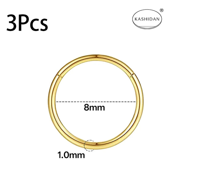 18G gold nose ring for men and women, hinged clicker septum ring for nose/cartilage/body piercing jewelry, 6mm/8mm/10mm/12mm