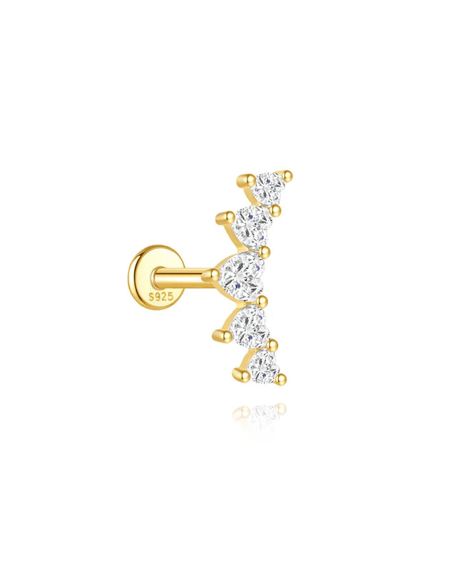 Aide 1PC 925 Sterling Silver 18K Gold Threaded Piercing Earring Women Ins Green Red Colors Zircon  Ear Bone Nail Gift Jewelry