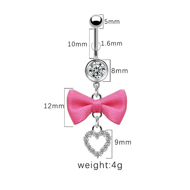 Beautiful Bow Belly Button Ring for Women Heart-shaped Belly Piercing Jewerly Surgical Steel Body Piercing Jewelry