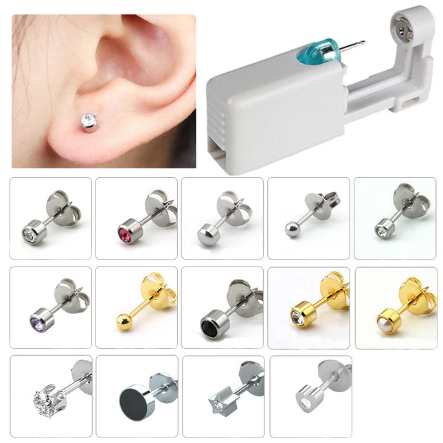 Ear Piercing Gun Disposable Disinfect Safety Earring Piercer Kit Studs Nose Ring Piercing Machine Body Jewelry Tool 17 Colors