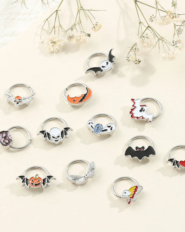 Halloween Gift Hinged Segment Nose Ring Women Ear Rings Nose Piercing Ghost Bat Ear Nose Septum Piercing Body Jewelry