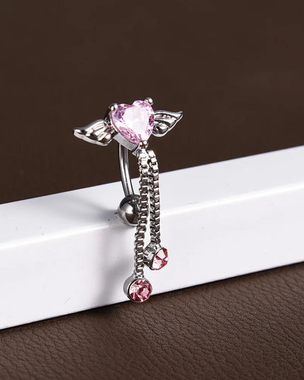 Steel Belly Button Rings Pink Crystal Piercing Navel Heart Style Navel Piercing Earring Belly Piercing Sexy Body Jewelry Ombligo