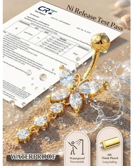 Florideco Belly Button Ring Dangle Hypoallergenic Surgical Stainless Steel Belly Rings for Women CZ Pearl Heart Butterfly Flower