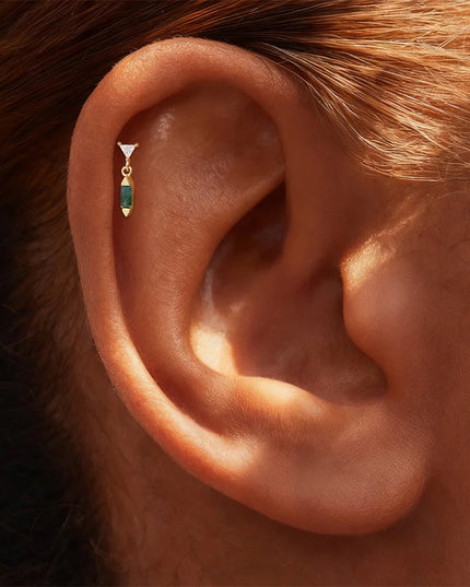 Aide 1PC 925 Sterling Silver 18K Gold Threaded Piercing Earring Women Ins Green Red Colors Zircon  Ear Bone Nail Gift Jewelry