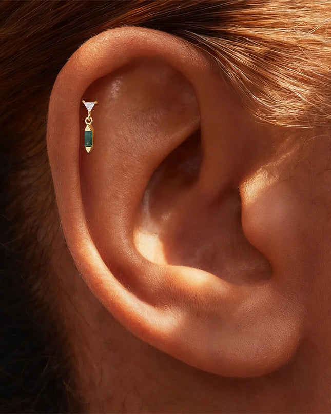 Aide 1PC 925 Sterling Silver 18K Gold Threaded Piercing Earring Women Ins Green Red Colors Zircon  Ear Bone Nail Gift Jewelry