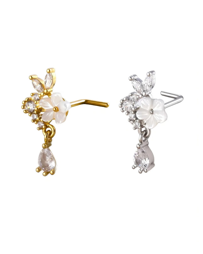 Dangle Nose Ring For Women Nose Piercing Stainless Steel Nose Bend Ring Butterfly Pendents Dangling Nose Piercing Jewelry