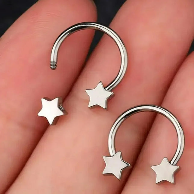 Star Shaped Septum Rings Surgical Steel Body Piercing Jewelry Vertical Star Nose Ring Jewelry Lip Rings for Women Men