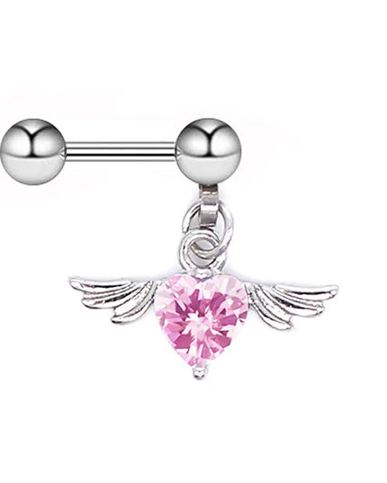 1Pc Angel Wings Helix Piercing Ear Lobe Daith Rook Tragus Cartilage Piercing Heart Cz Earring Conch Tragus Stud  Stainless Steel