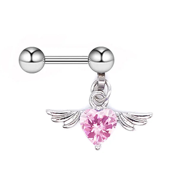 1Pc Angel Wings Helix Piercing Ear Lobe Daith Rook Tragus Cartilage Piercing Heart Cz Earring Conch Tragus Stud  Stainless Steel