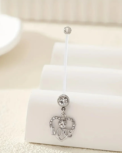6pcs Different Sizes of Pregnant Belly Button Set, Transparent Ball Ball Love Foot Pendant,  Soft Pregnant Belly Button Piercing