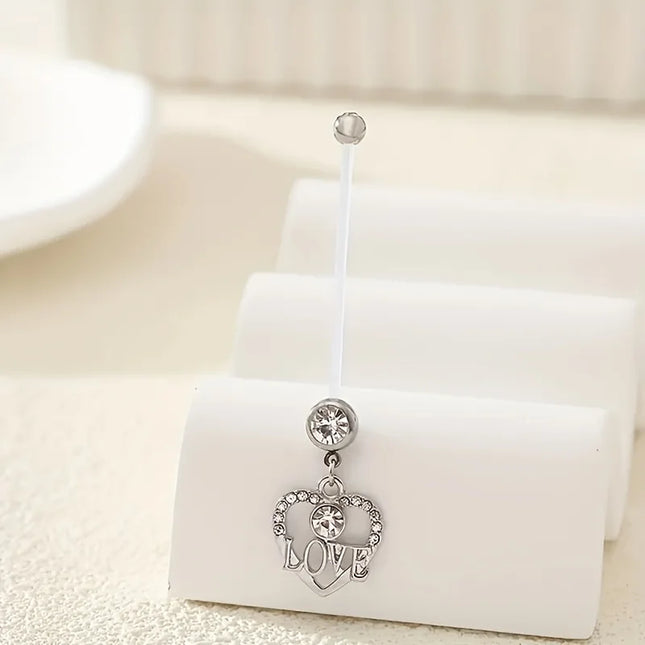 6pcs Different Sizes of Pregnant Belly Button Set, Transparent Ball Ball Love Foot Pendant,  Soft Pregnant Belly Button Piercing