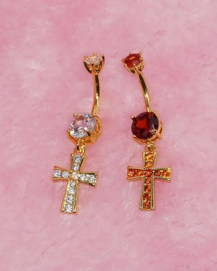 Cross Design Belly Button Ring Surgical Steel Navel Piercing Jewelry Waterproof for Daily Nightclub Wear