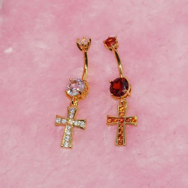 Cross Design Belly Button Ring Surgical Steel Navel Piercing Jewelry Waterproof for Daily Nightclub Wear