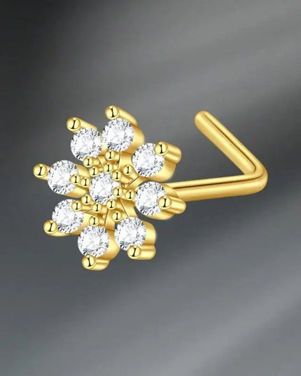 L Shaped Nose Studs Rings Cute Heart Moon Shiny Zircon Gold Silver Color Nose Piercing For Women Girl Nostril Jewelry