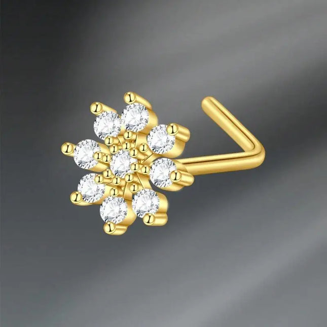 L Shaped Nose Studs Rings Cute Heart Moon Shiny Zircon Gold Silver Color Nose Piercing For Women Girl Nostril Jewelry