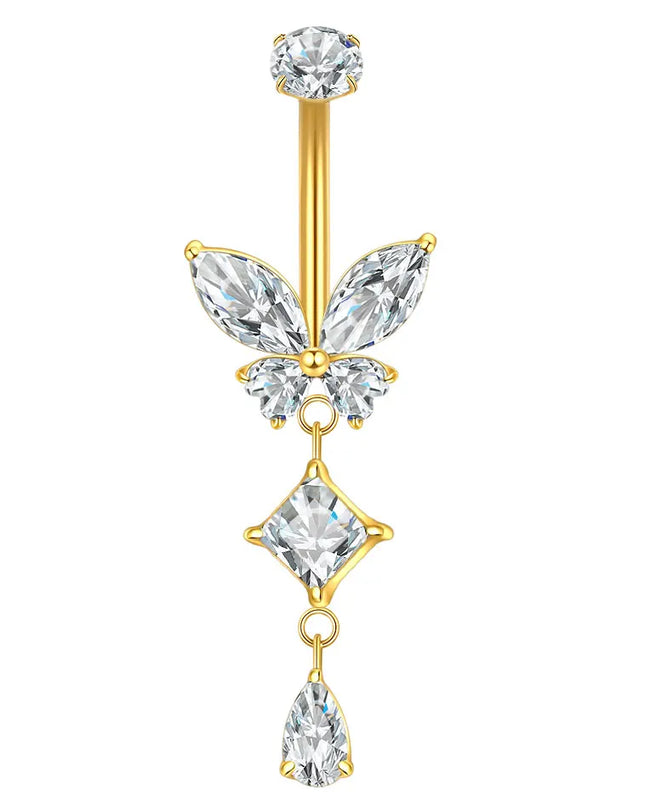 1Pc Titanium Belly Button Piercing Ring for Women CZ Heart Butterfly Dangle Navel Ring Belly Piercing Body Jewelry
