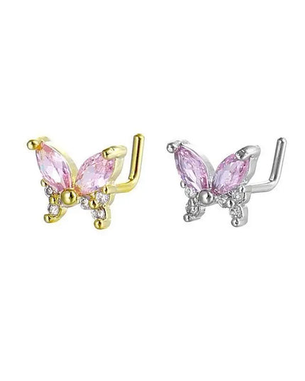 Stainless Steel Long Fashion Nose Rings For Women Copper With Heart Dangle L-Bend Nose Piercing Rings Body Jewelry