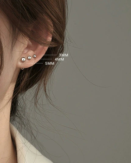 925 Needle 3/4/5MM Bead Piercing Bone Mini Stud Earrings For Women Classic Ear Hole Care Trendy Jewelry Accessories