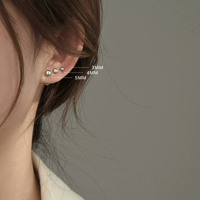925 Needle 3/4/5MM Bead Piercing Bone Mini Stud Earrings For Women Classic Ear Hole Care Trendy Jewelry Accessories