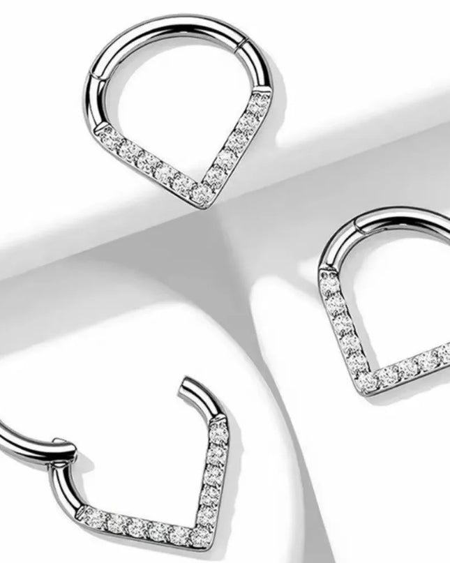 Golden Surgical Steel Septum Nose Clicker Hinged Teardrop Shape Rhinestone Nose Ring Black Gold Body Piercing Jewelry Women