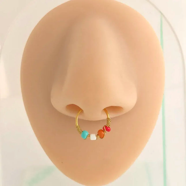Stainless Steel Nose Rings for Women Bohemia Bead Septum Nose Piercing Jewelry Septum Hoop Ring Body Jewelry