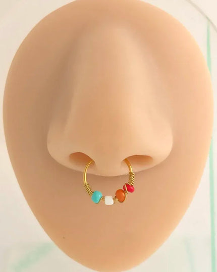 Stainless Steel Nose Rings for Women Bohemia Bead Septum Nose Piercing Jewelry Septum Hoop Ring Body Jewelry