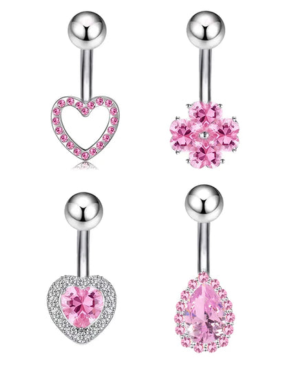 Sexy Pink Zircon Heart Belly Button Rings For Women Girls Fashion Stainless Steel Heart Navel Piercing Barbell Cute Belly Rings