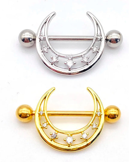 1PC Sexy Moon Nipple Rings Stainless Steel Tongue Barbell Nail Ear Bone Stud Nipple Piercing Body Jewelry for Women