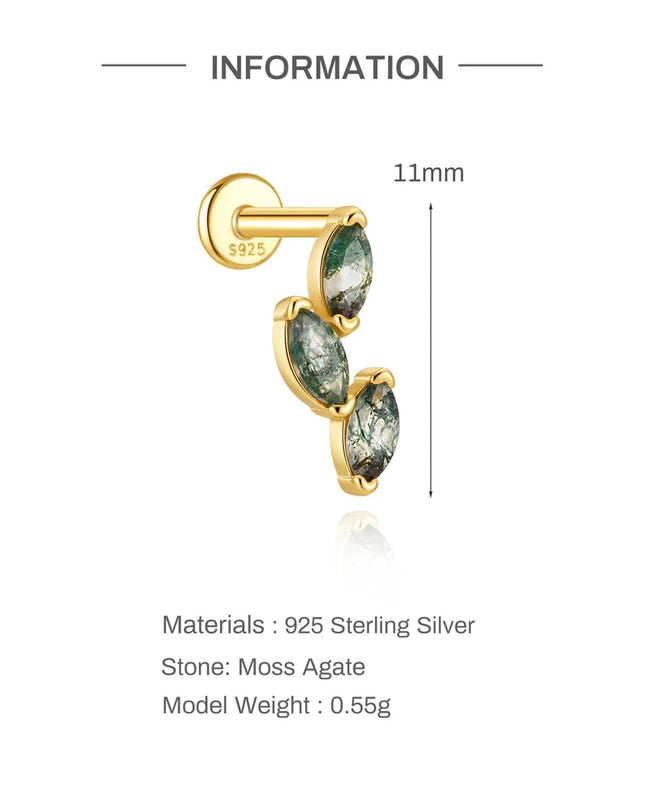 Aide 1PC 925 Sterling Silver 18K Gold Threaded Piercing Earring Women Ins Green Red Colors Zircon  Ear Bone Nail Gift Jewelry