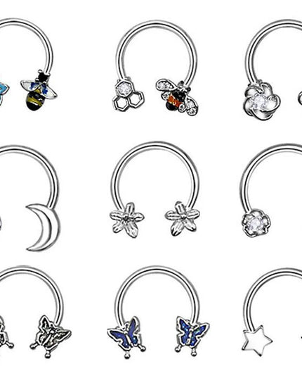 Horseshoe Ring Nose Ring Hinged Segment Septum Piercing Clicker Hoop Ear Cartilage Earrings Helix Silver Color Body Jewelry