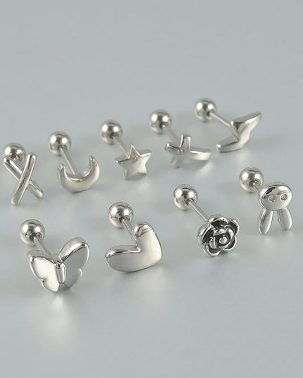 Surgical Steel Ear Barbell Helix Piercing Cartilage Ear Lobe Tragus Stud Earring Heart Rabbit Moon Rose Cross Earring Jewelry
