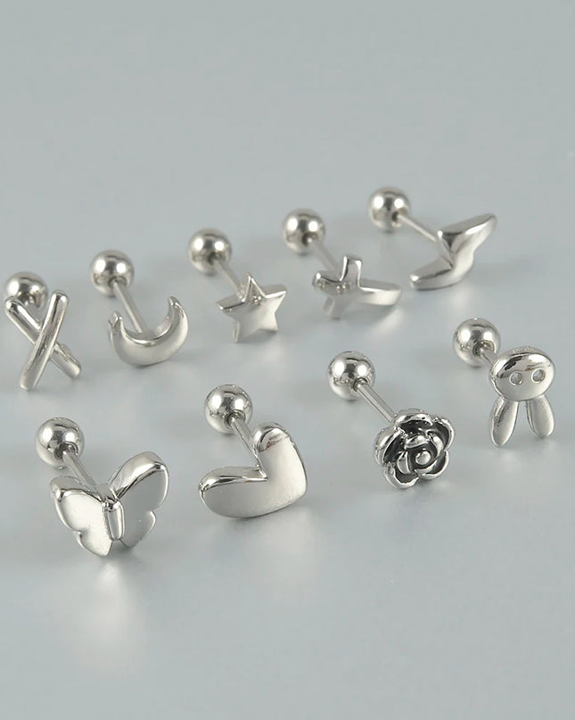 Surgical Steel Ear Barbell Helix Piercing Cartilage Ear Lobe Tragus Stud Earring Heart Rabbit Moon Rose Cross Earring Jewelry