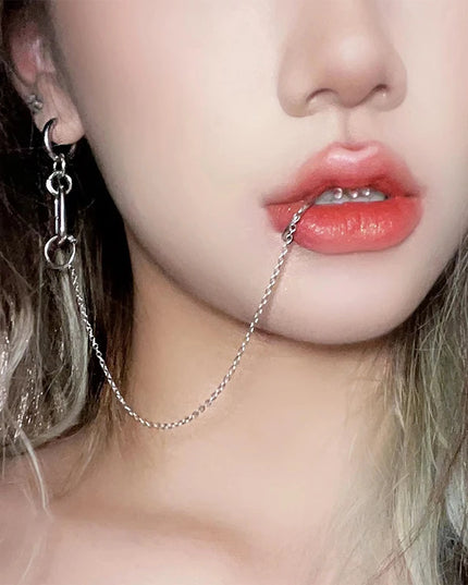 Cool Style Fake Piercing Lip Clip Earring Punk Chain Linked Earrings Hinged Lip Ring For Women Men Fashion Jewelry Accessories