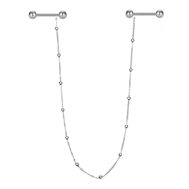 2pcs Surgical Steel Nipple Piercing with Chain Breast Shield Fake Pierced Clip Nipple Ring Cover for Women Sexy Body Jewelry 14G