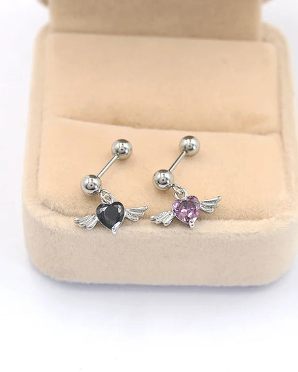 1Pc Angel Wings Helix Piercing Ear Lobe Daith Rook Tragus Cartilage Piercing Heart Cz Earring Conch Tragus Stud  Stainless Steel