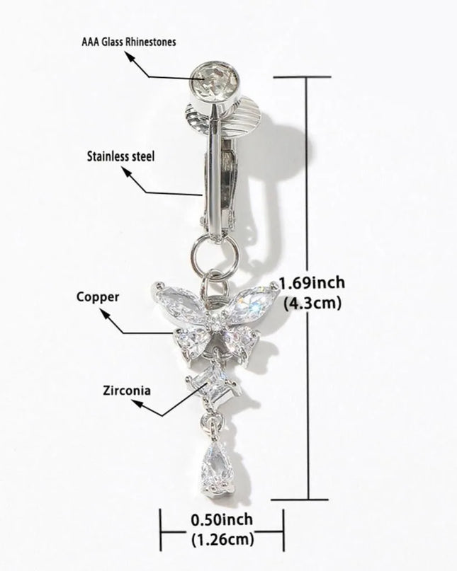 Butterfly Design Clip on Belly Button Zircon Non Piercing Fake Belly Ring Copper/alloy Material Belly Button Rings Body Jewelry