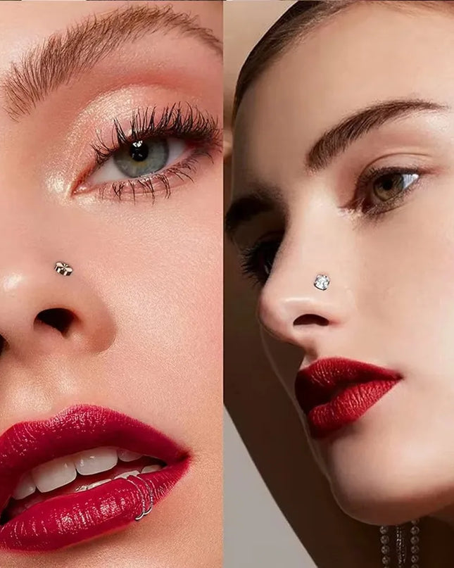 3/4/5/8/10/15/30pcs/lot Fake Nose Studs Ring Piercing Sets L-S-Shaped Curved Nose Rings Pack Steel Star Heart Moon Nose Jewelry