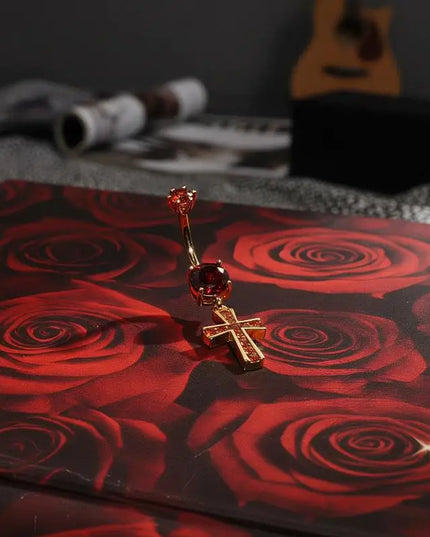 Cross Design Belly Button Ring Surgical Steel Navel Piercing Jewelry Waterproof for Daily Nightclub Wear