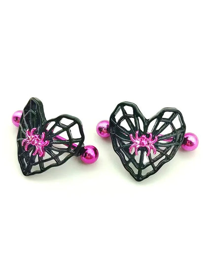 Cute Peach Heart Spider Web Nipple Piercing Two-color Electroplating Stainless Steel Nipple Ring Piercing Jewelry Wholesale