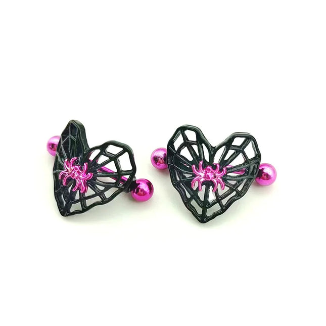 Cute Peach Heart Spider Web Nipple Piercing Two-color Electroplating Stainless Steel Nipple Ring Piercing Jewelry Wholesale