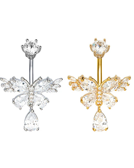 Exquisite Zircon Crystal Belly Button Rings Fashion Butterfly Navel Ring For Women GirlsSexy Belly Piercing Body Jewelry Gifts