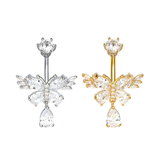Exquisite Zircon Crystal Belly Button Rings Fashion Butterfly Navel Ring For Women GirlsSexy Belly Piercing Body Jewelry Gifts
