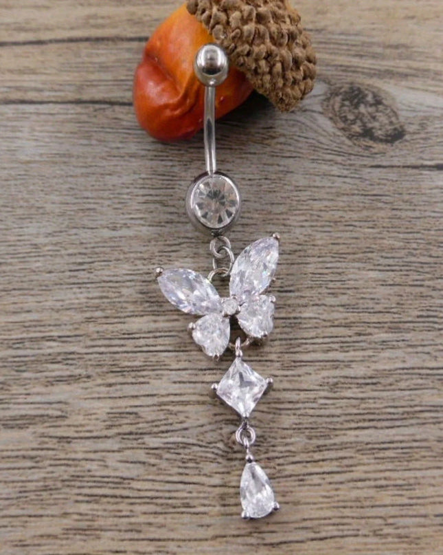 1pc Elegant Stainless Steel Belly Button Ring 14G - Sparkling Synthetic Zirconia Navel Piercing Jewelry, Perfect for Daily Wear